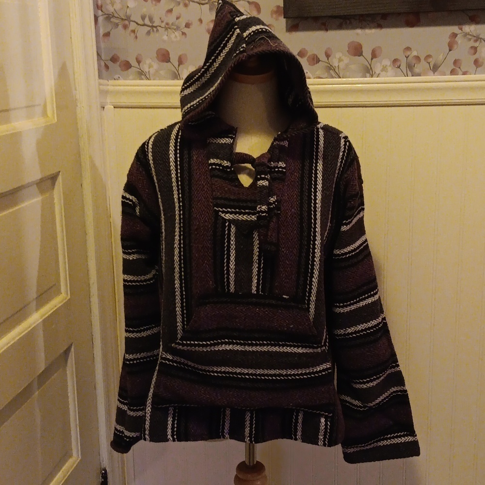 Vintage 90s Earth Ragz baja hoodie Me can poncho shrug rug southwest unisex